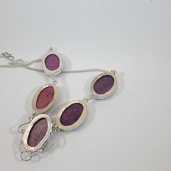 Handmade Rhodonite Gemstone Necklace Sterling Silver Elegant Purple Pink Jewelry - Picture 10 of 10